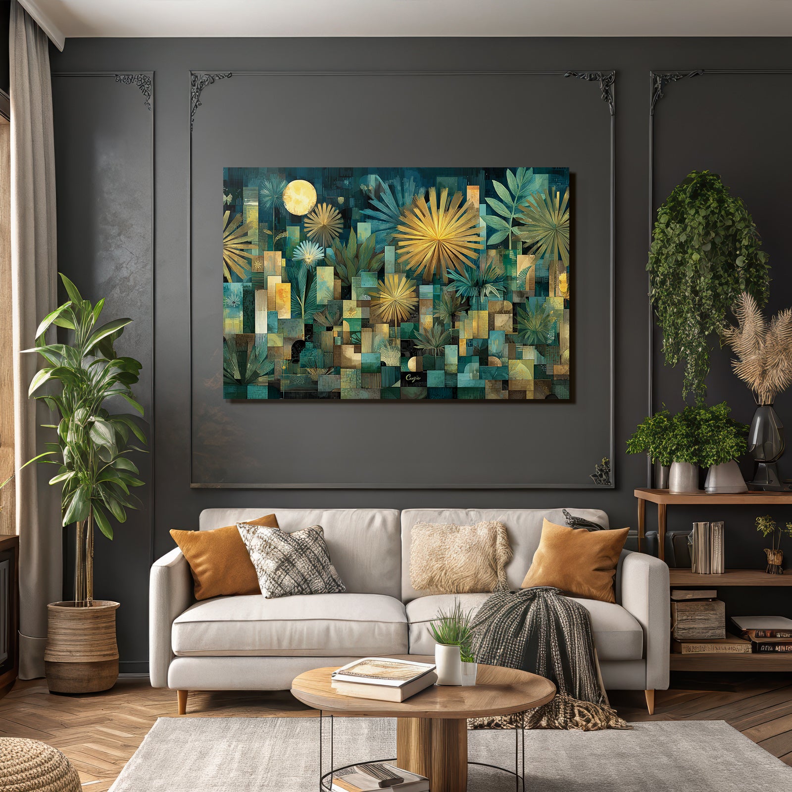 ArtDeco Abstrakte Bunte Geometrische Pflanzen Und Blumenkomposition