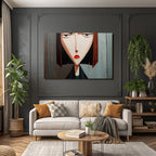 ArtDeco Abstraktes Portrait Einer Frau Mit Spitzenwinkeln Und Holzhintergrund