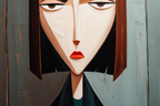 ArtDeco Abstraktes Portrait Einer Frau Mit Spitzenwinkeln Und Holzhintergrund | Art Deco | Stilrichtungen