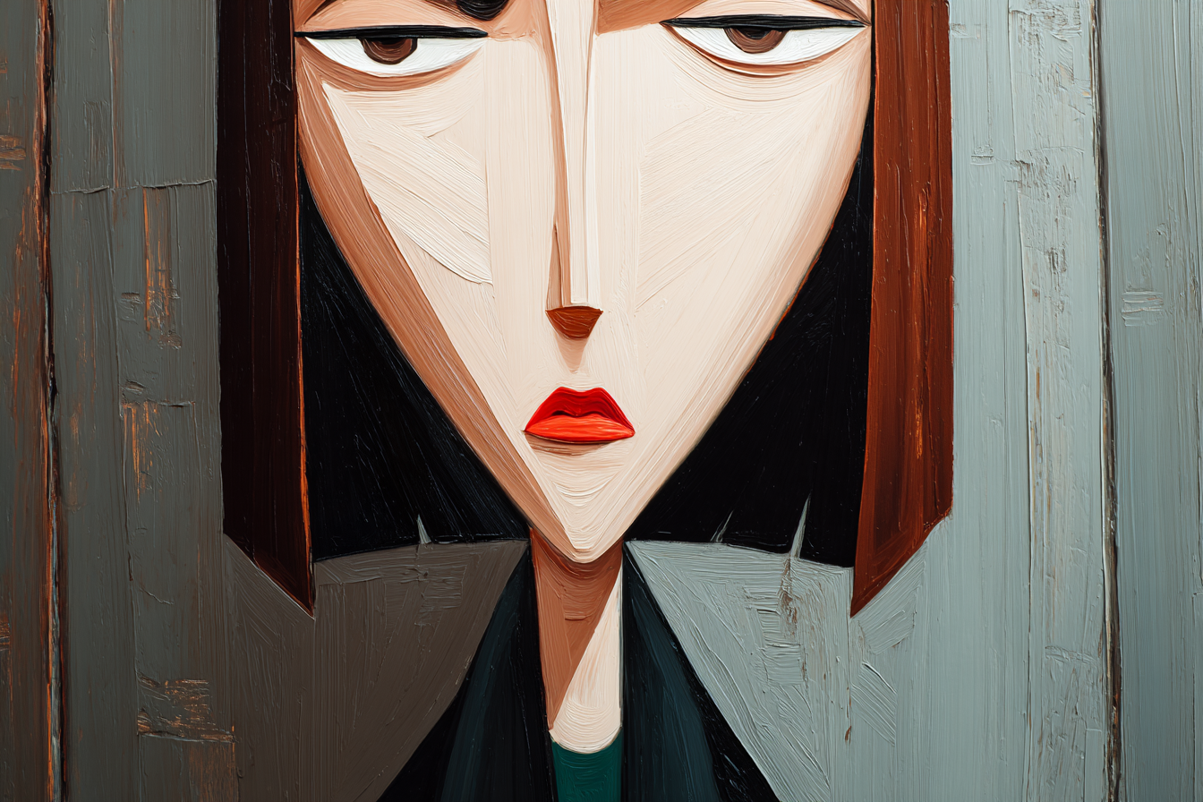 ArtDeco Abstraktes Portrait Einer Frau Mit Spitzenwinkeln Und Holzhintergrund | Art Deco | Stilrichtungen