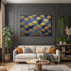 ArtDeco Dekoratives Fächermuster In Blau Und Gold