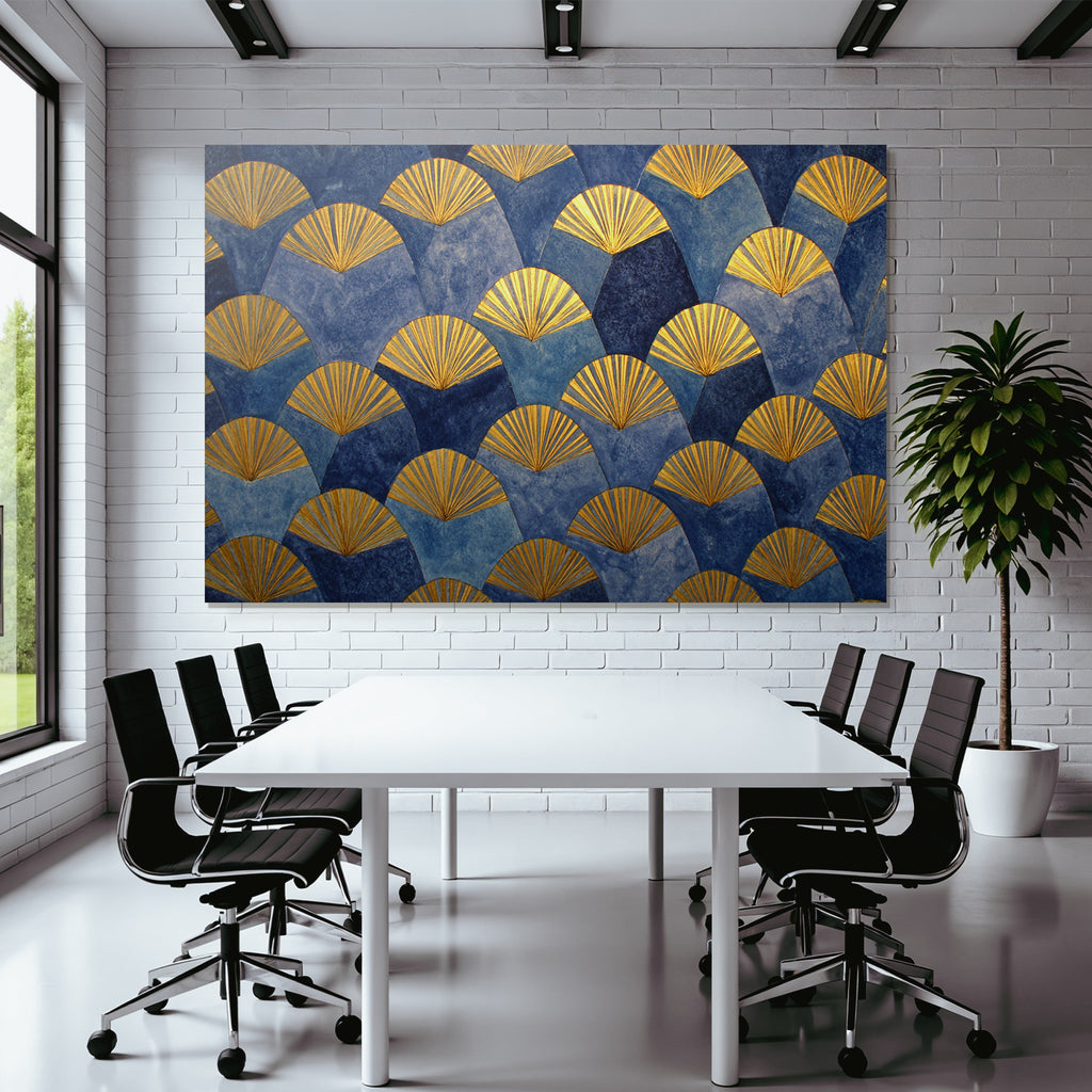 ArtDeco Dekoratives Fächermuster In Blau Und Gold