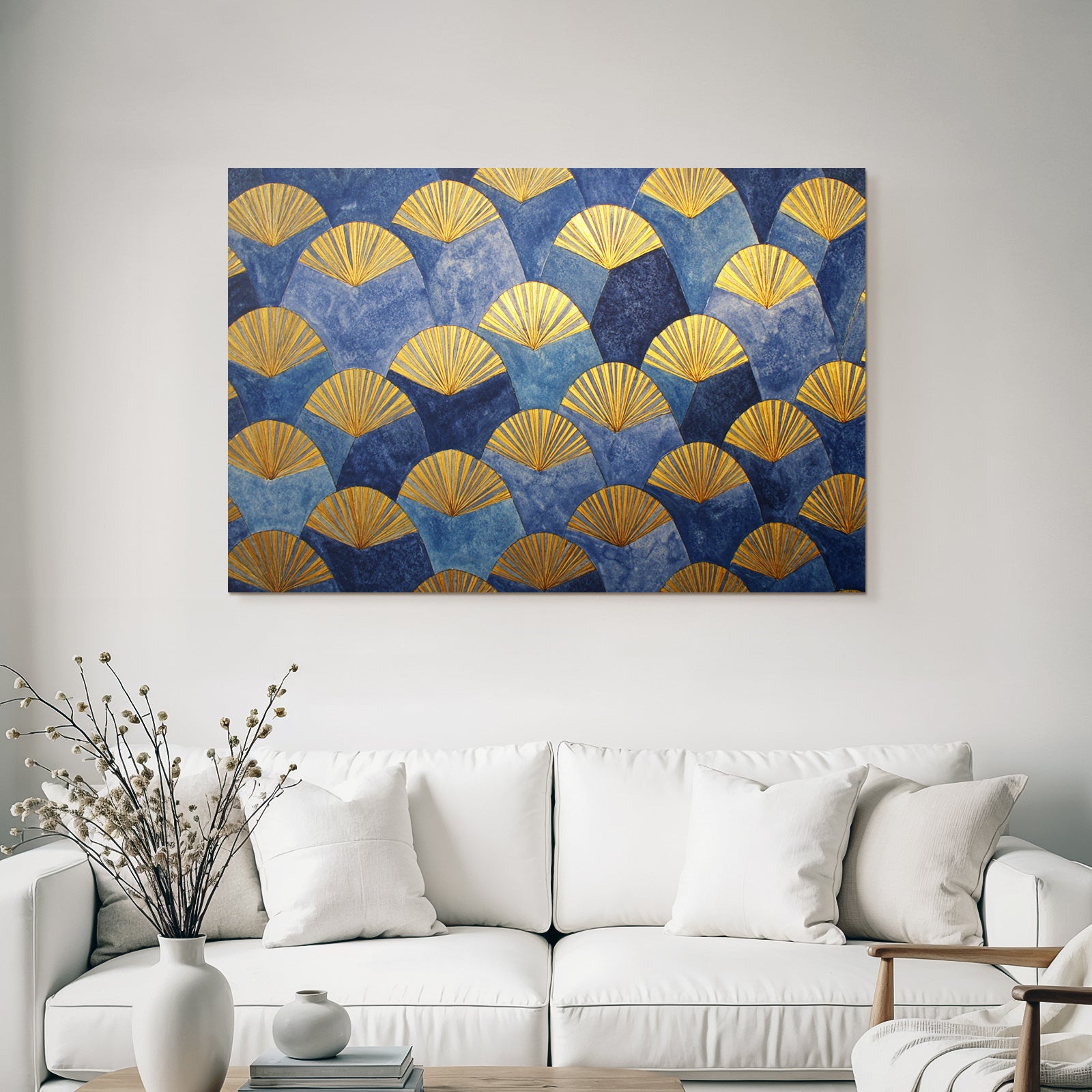 ArtDeco Dekoratives Fächermuster In Blau Und Gold