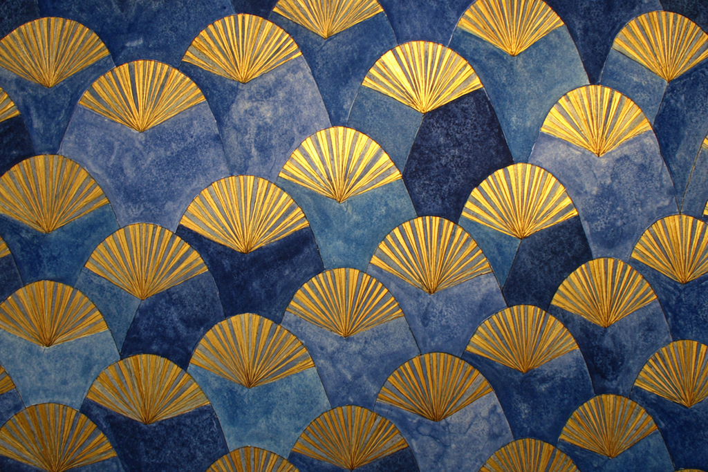 ArtDeco Dekoratives Fächermuster In Blau Und Gold | Art Deco | Stilrichtungen