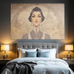 ArtDeco Elegante Fantasieillustration Einer Frau Vor Schlosskulisse