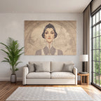 ArtDeco Elegante Fantasieillustration Einer Frau Vor Schlosskulisse
