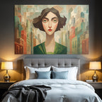 ArtDeco Frau Mit Geometrischem Hintergrund In Urbanem Kunststil