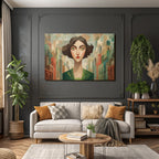 ArtDeco Frau Mit Geometrischem Hintergrund In Urbanem Kunststil