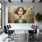ArtDeco Frau Mit Geometrischem Hintergrund In Urbanem Kunststil