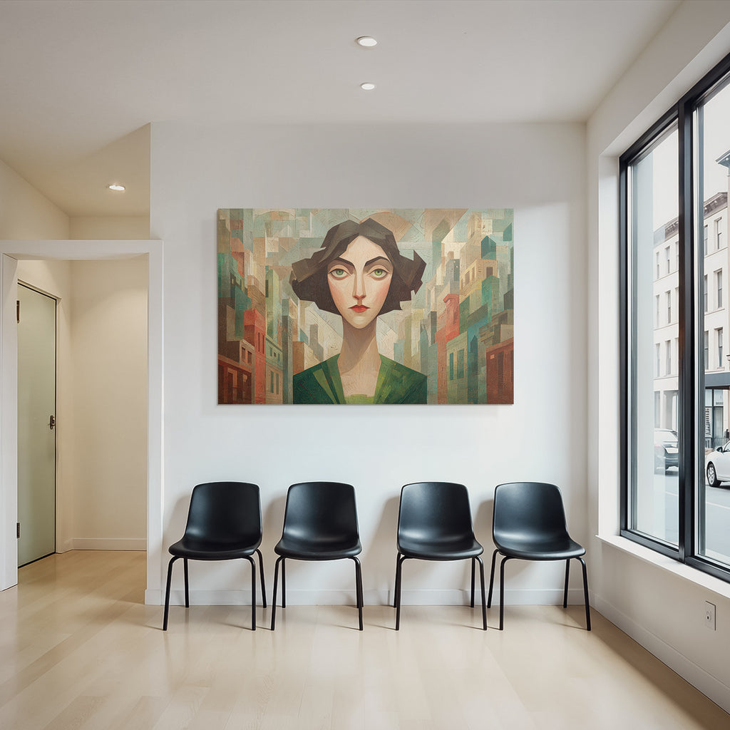 ArtDeco Frau Mit Geometrischem Hintergrund In Urbanem Kunststil