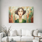 ArtDeco Frau Mit Geometrischem Hintergrund In Urbanem Kunststil