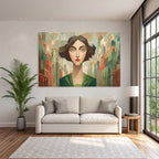 ArtDeco Frau Mit Geometrischem Hintergrund In Urbanem Kunststil