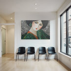 ArtDeco Frauporträt In Grün Und Orange Mit Texturiertem Hintergrund