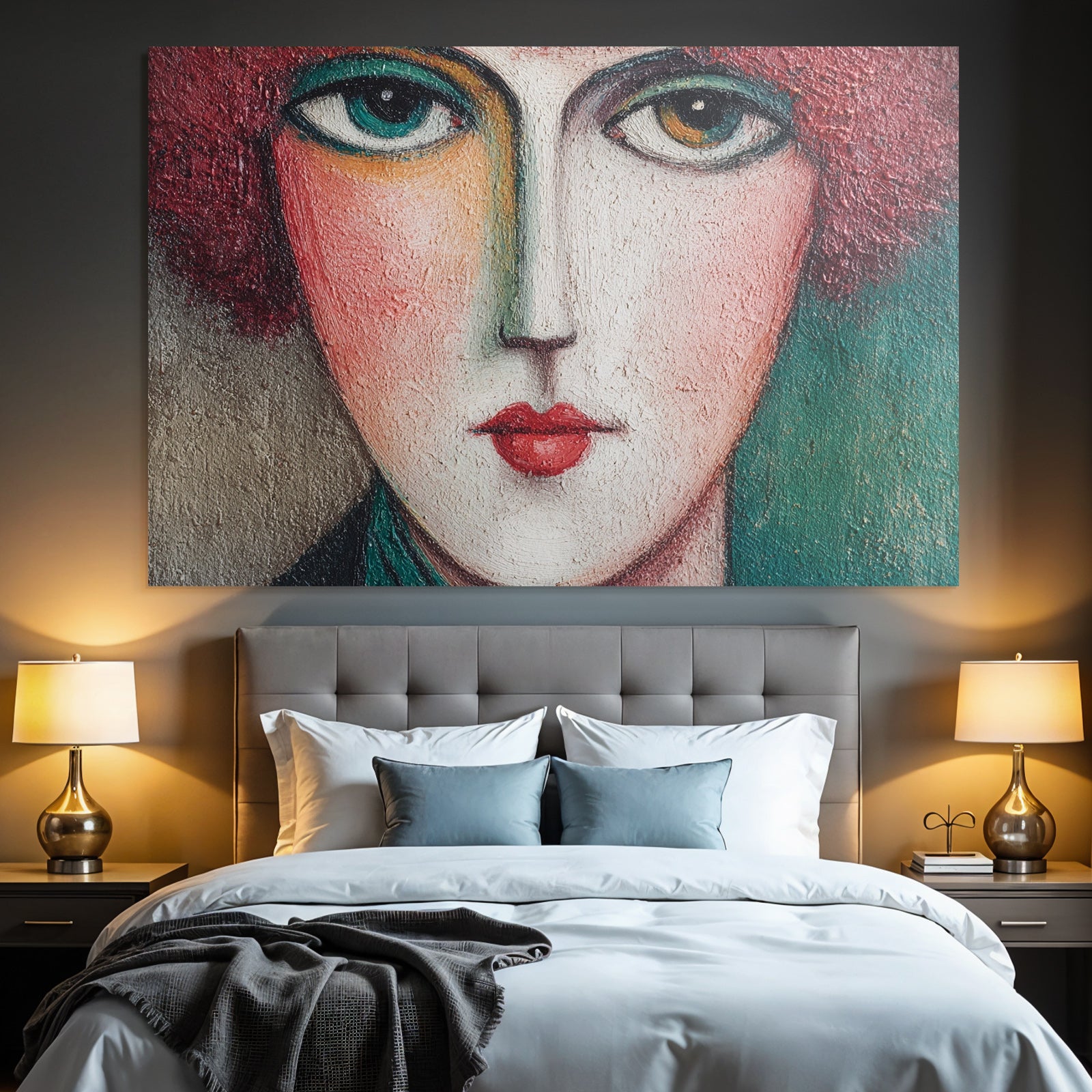 ArtDeco Gemaltes Porträt Einer Stilisierten Fraünfigur