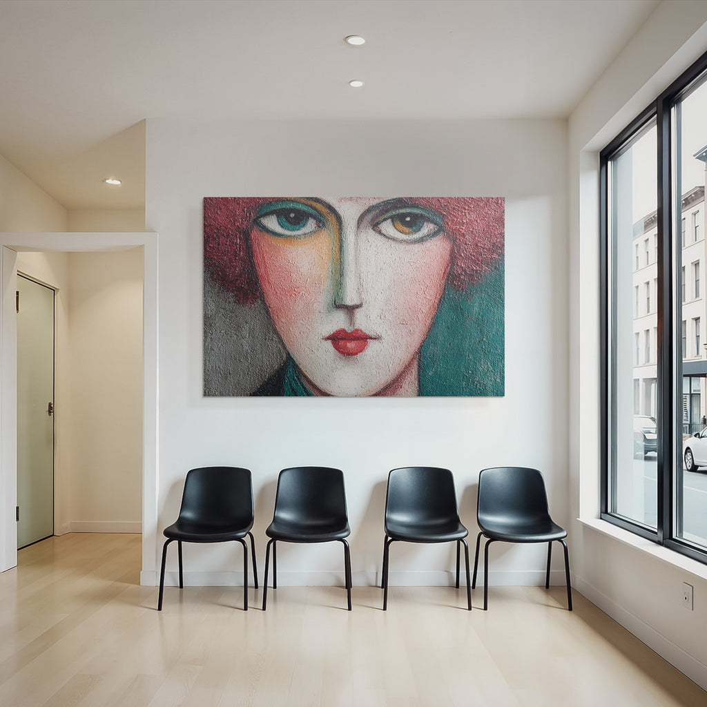 ArtDeco Gemaltes Porträt Einer Stilisierten Fraünfigur