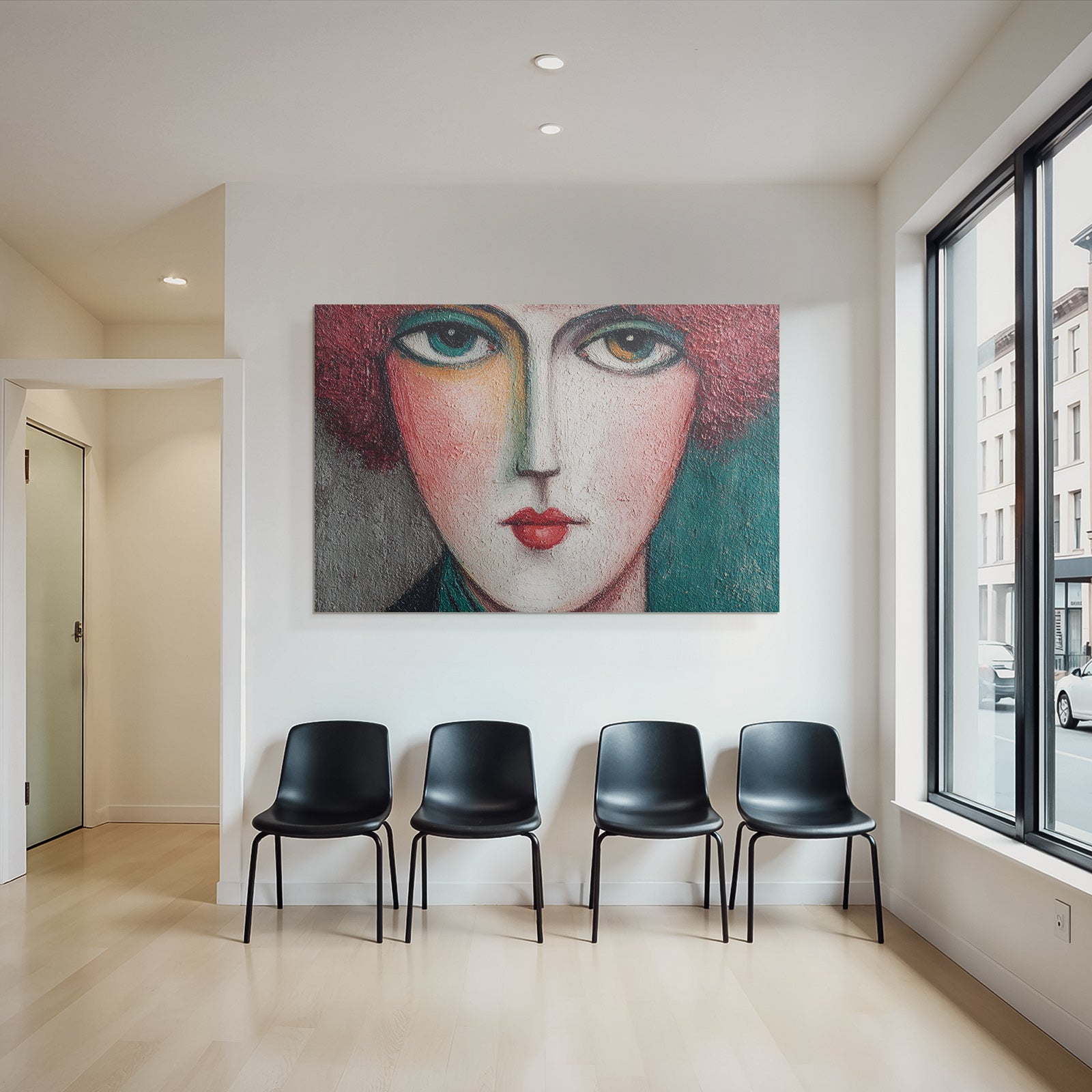 ArtDeco Gemaltes Porträt Einer Stilisierten Fraünfigur