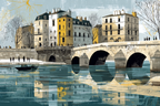 ArtDeco Klassische Europaeische Flusslandschaft Mit Brückenbögen Und Gebaeuden Am Wasser | Art Deco | Stilrichtungen
