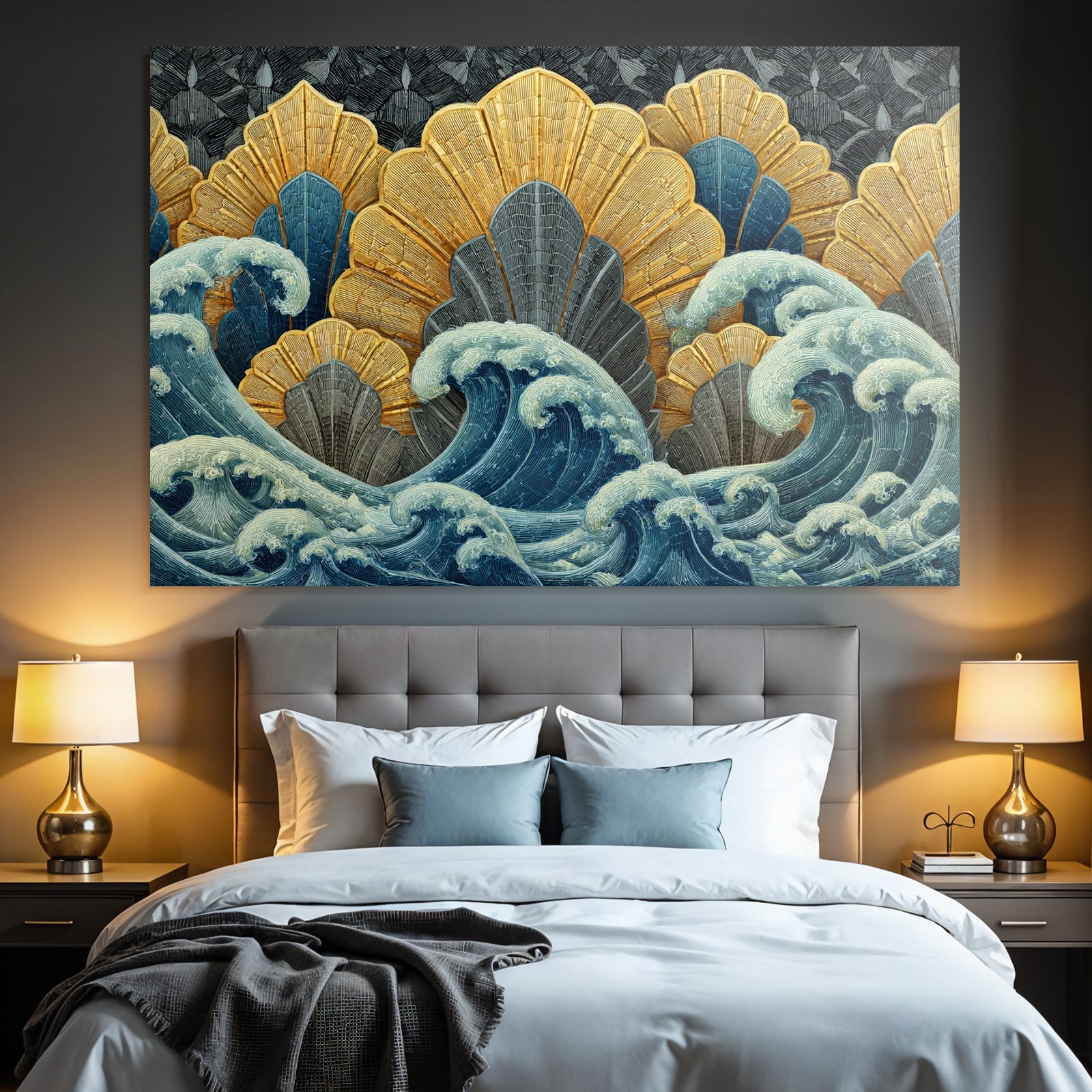 ArtDeco Kunstvolles Wellen Und Muschelmotiv