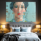 ArtDeco Portrait Einer Frau Mit Texturierter Oberfläche Und Abgeblatterter Farbe