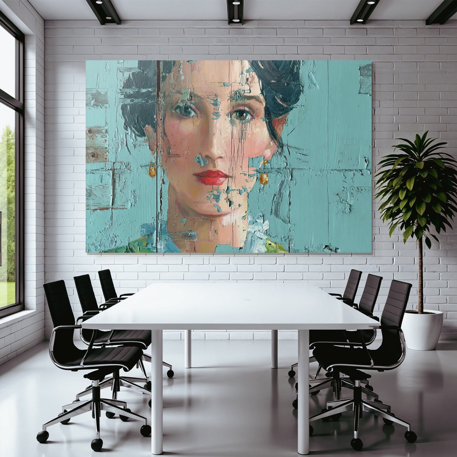 ArtDeco Portrait Einer Frau Mit Texturierter Oberfläche Und Abgeblatterter Farbe