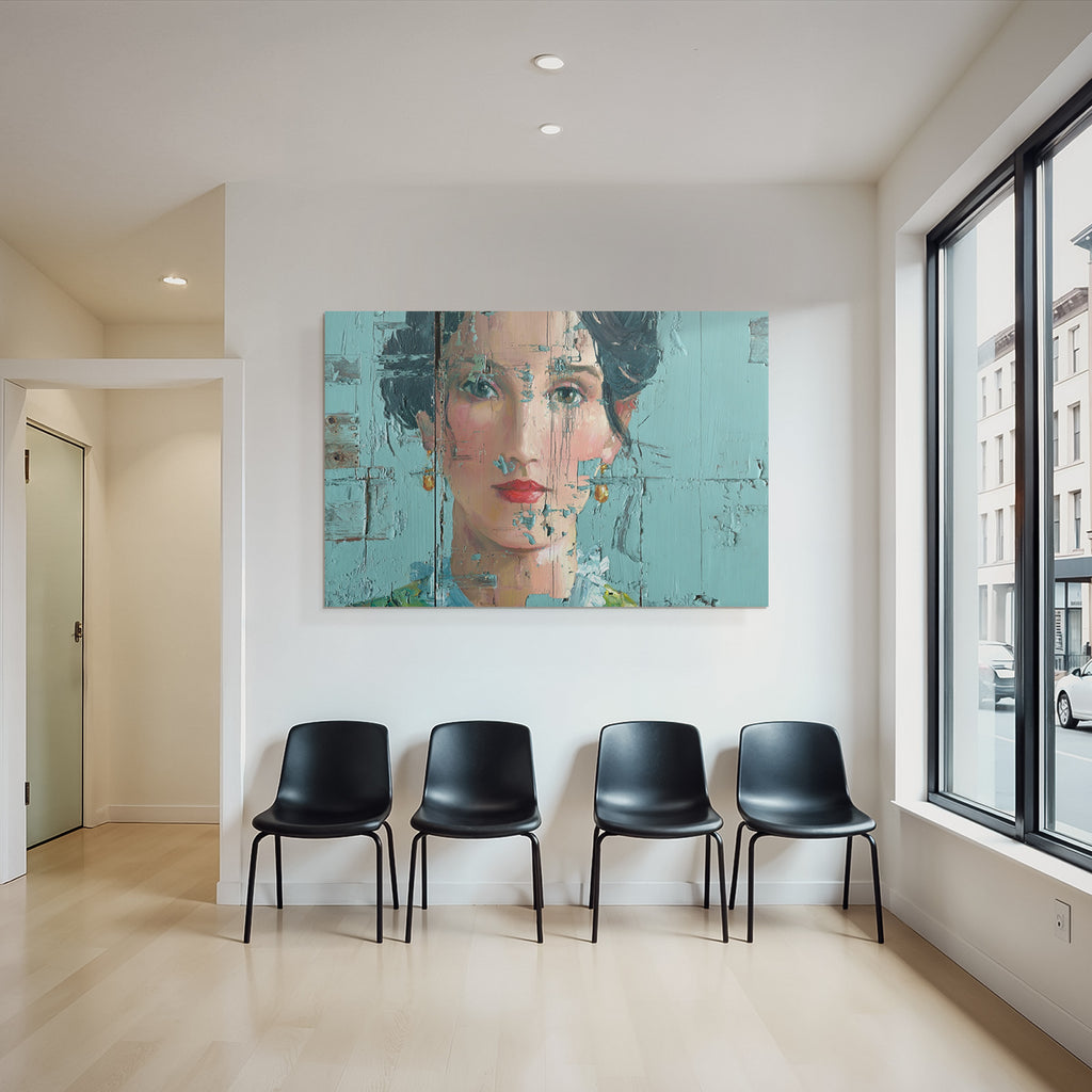 ArtDeco Portrait Einer Frau Mit Texturierter Oberfläche Und Abgeblatterter Farbe