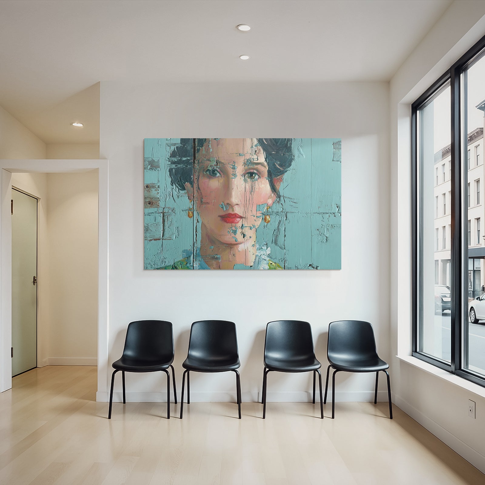 ArtDeco Portrait Einer Frau Mit Texturierter Oberfläche Und Abgeblatterter Farbe