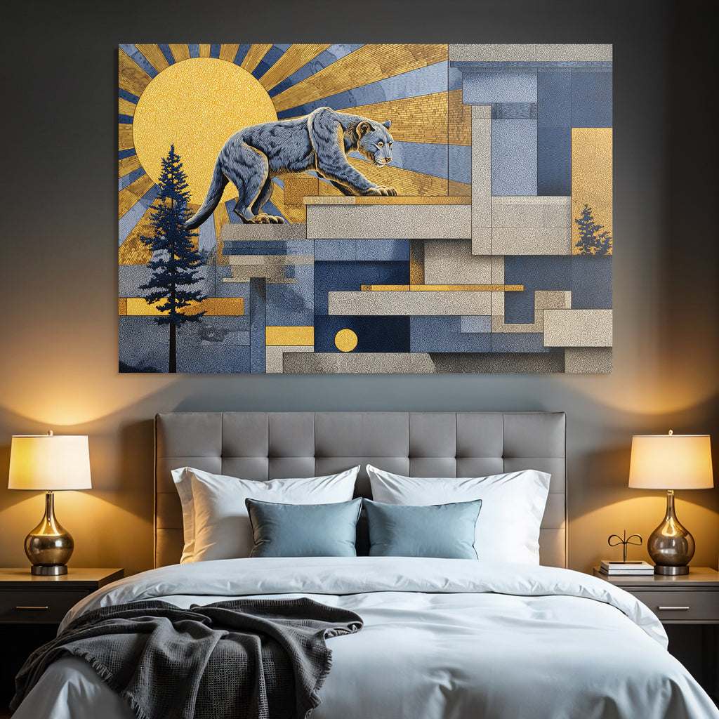 ArtDeco Puma Vor Geometrischer Abstrakter Naturkulisse