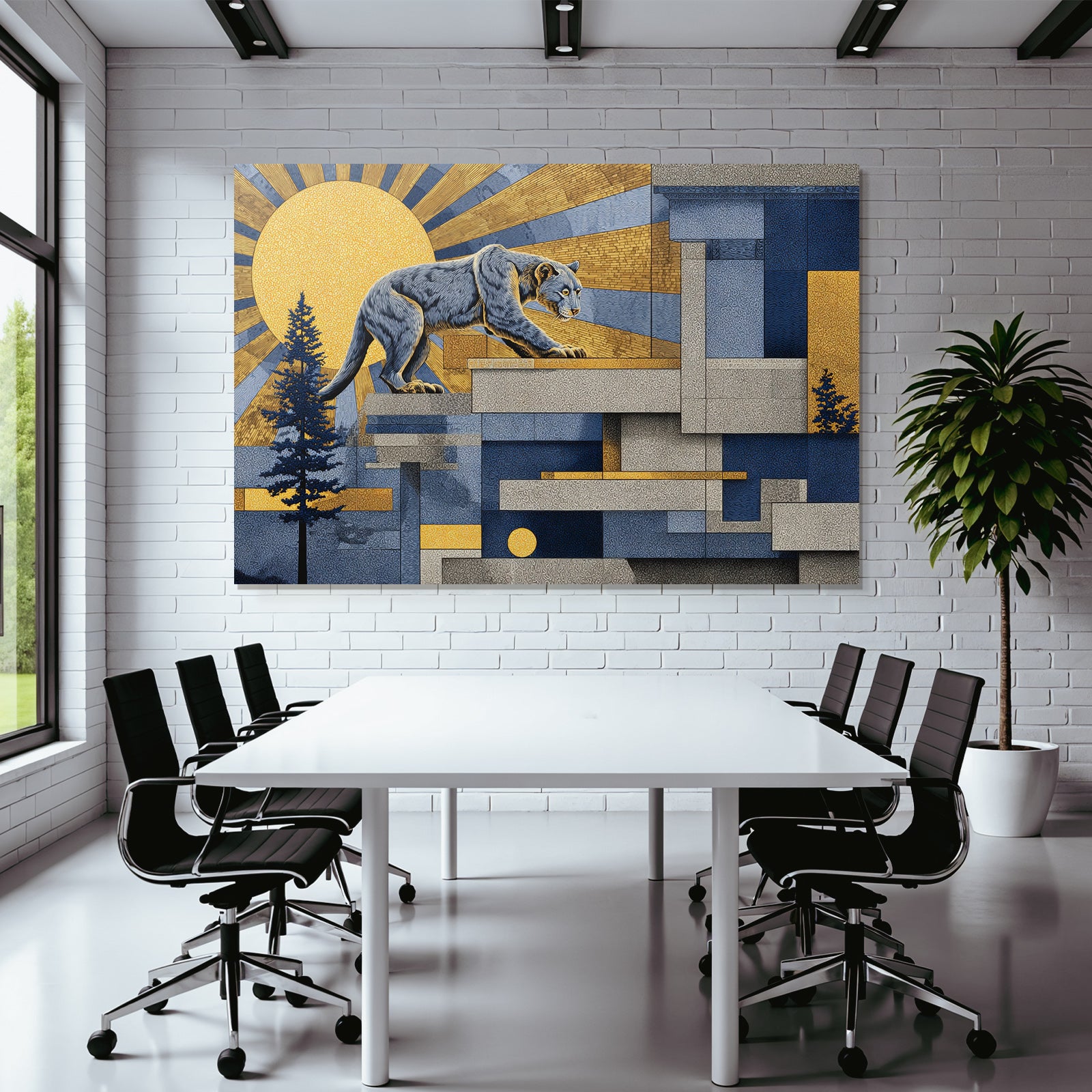 ArtDeco Puma Vor Geometrischer Abstrakter Naturkulisse
