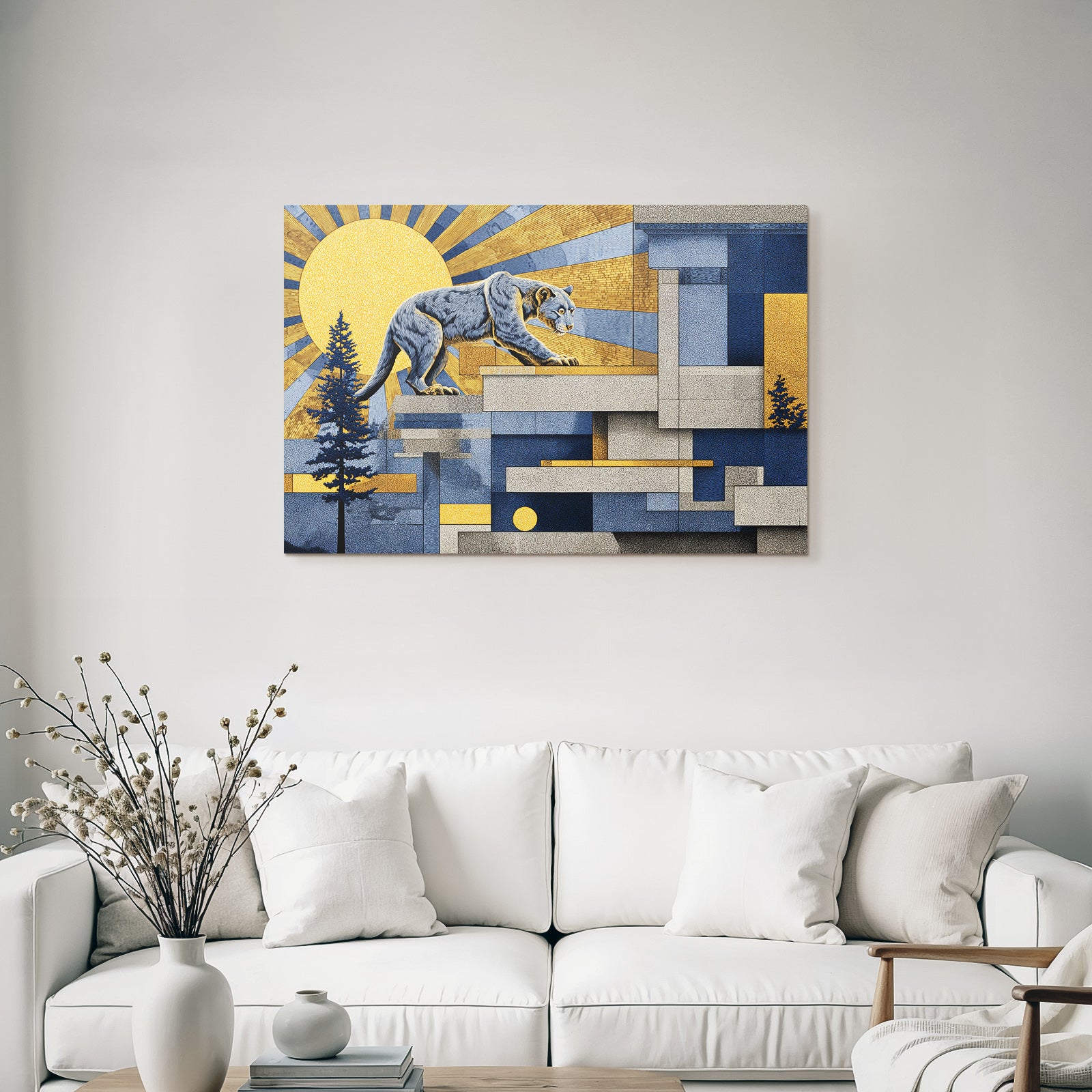 ArtDeco Puma Vor Geometrischer Abstrakter Naturkulisse
