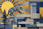 ArtDeco Puma Vor Geometrischer Abstrakter Naturkulisse | Art Deco | Stilrichtungen