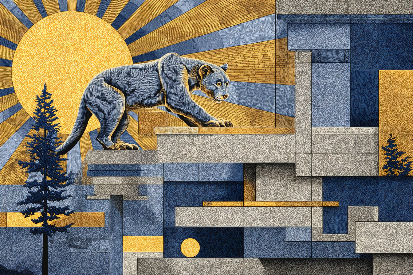 ArtDeco Puma Vor Geometrischer Abstrakter Naturkulisse | Art Deco | Stilrichtungen