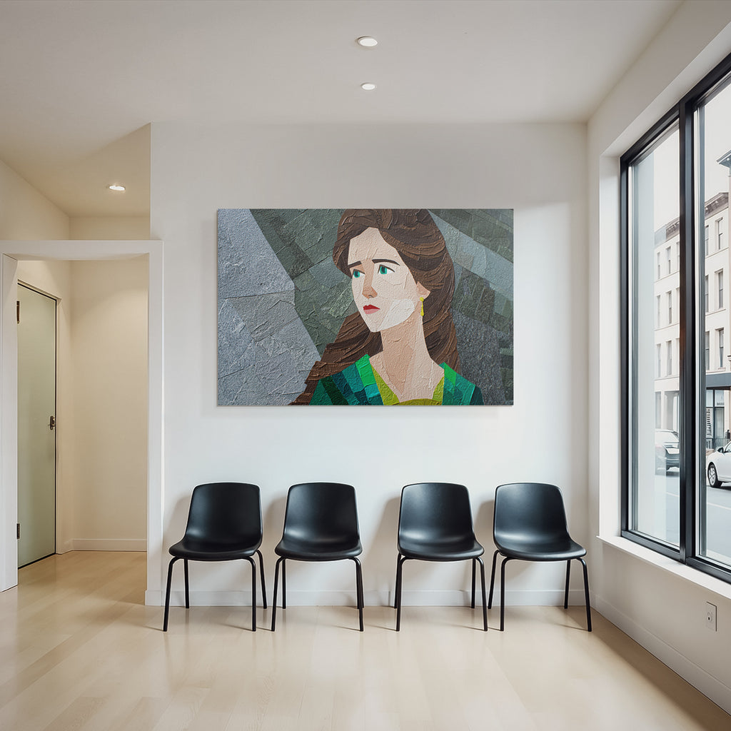 ArtDeco Stilisierte Nachdenkliche Frau Mit Collage Technik