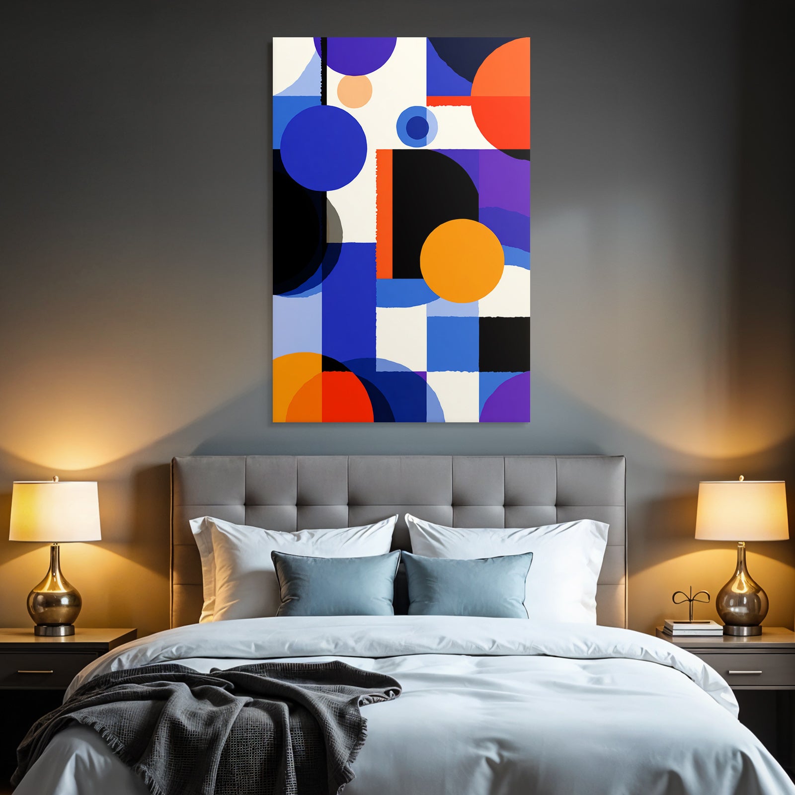 Abstrakte Geometrische Formen In Blau Orange Lila Schwarz