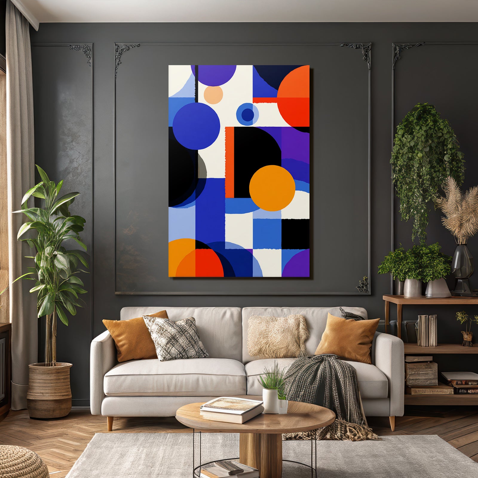 Abstrakte Geometrische Formen In Blau Orange Lila Schwarz