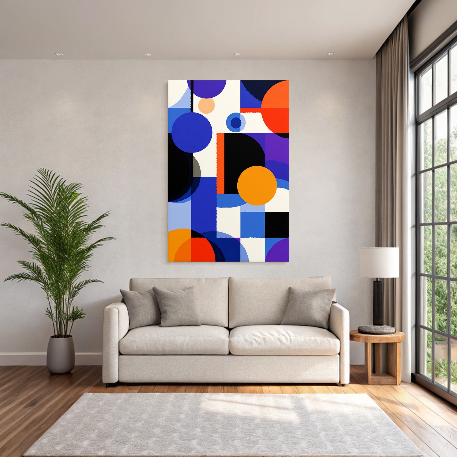 Abstrakte Geometrische Formen In Blau Orange Lila Schwarz