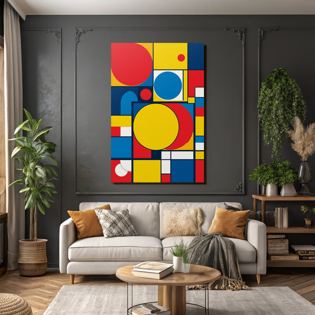 Abstrakte Geometrische Komposition In Rot Blau Gelb Und Weiss