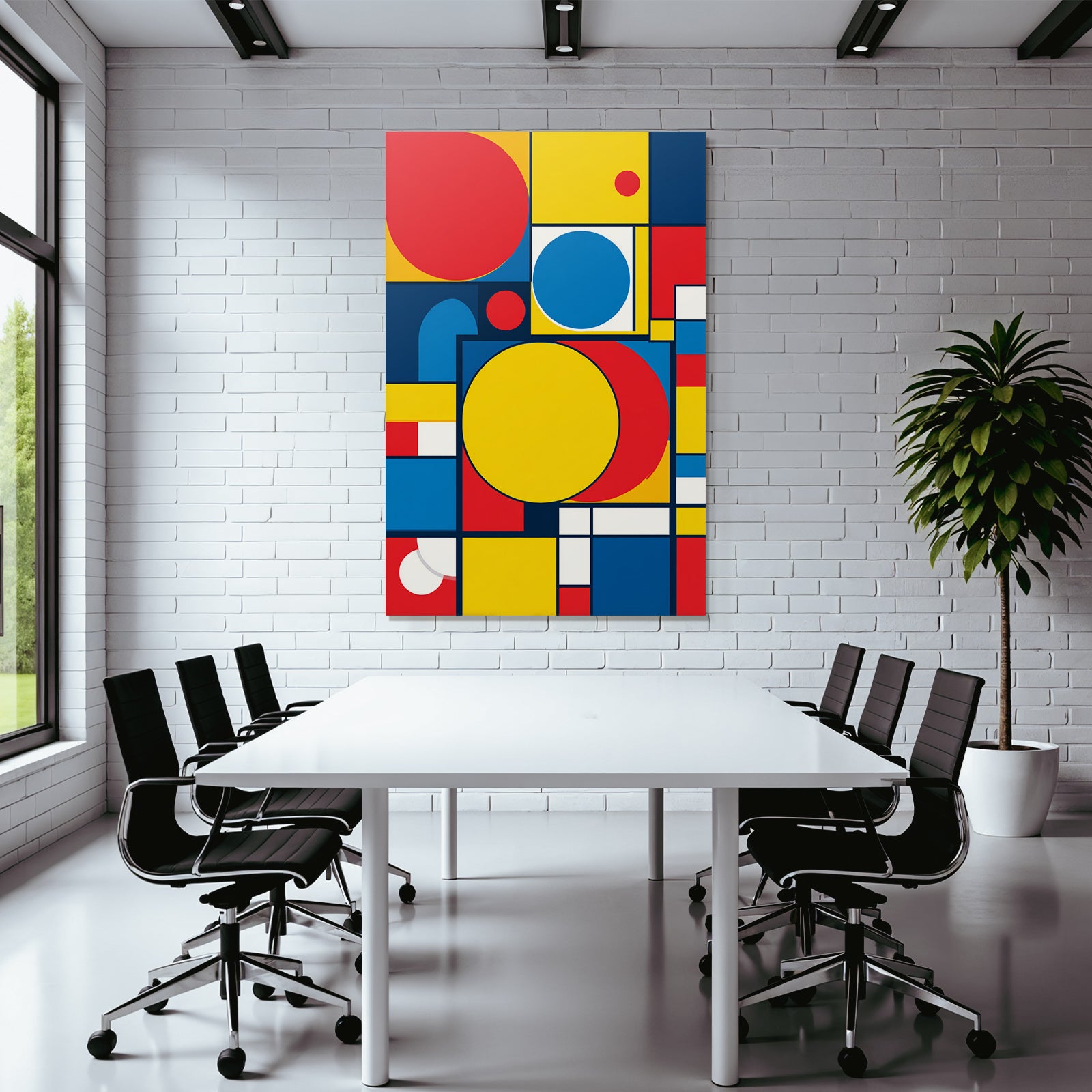 Abstrakte Geometrische Komposition In Rot Blau Gelb Und Weiss
