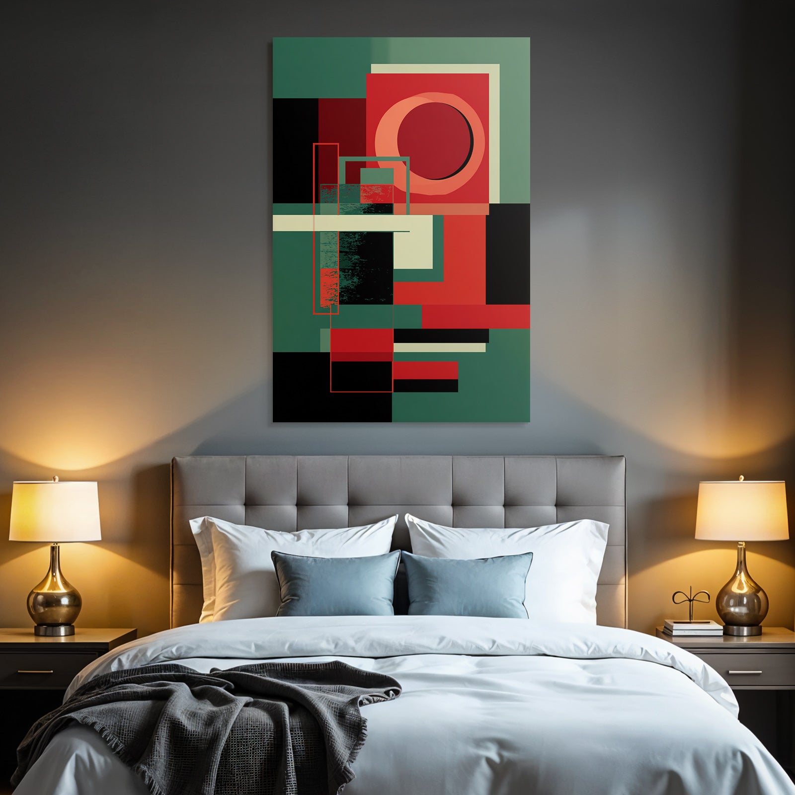 Abstrakte Geometrische Komposition In Rot Grun Schwarz Und Beige