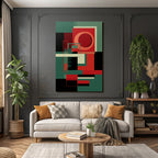 Abstrakte Geometrische Komposition In Rot Grun Schwarz Und Beige