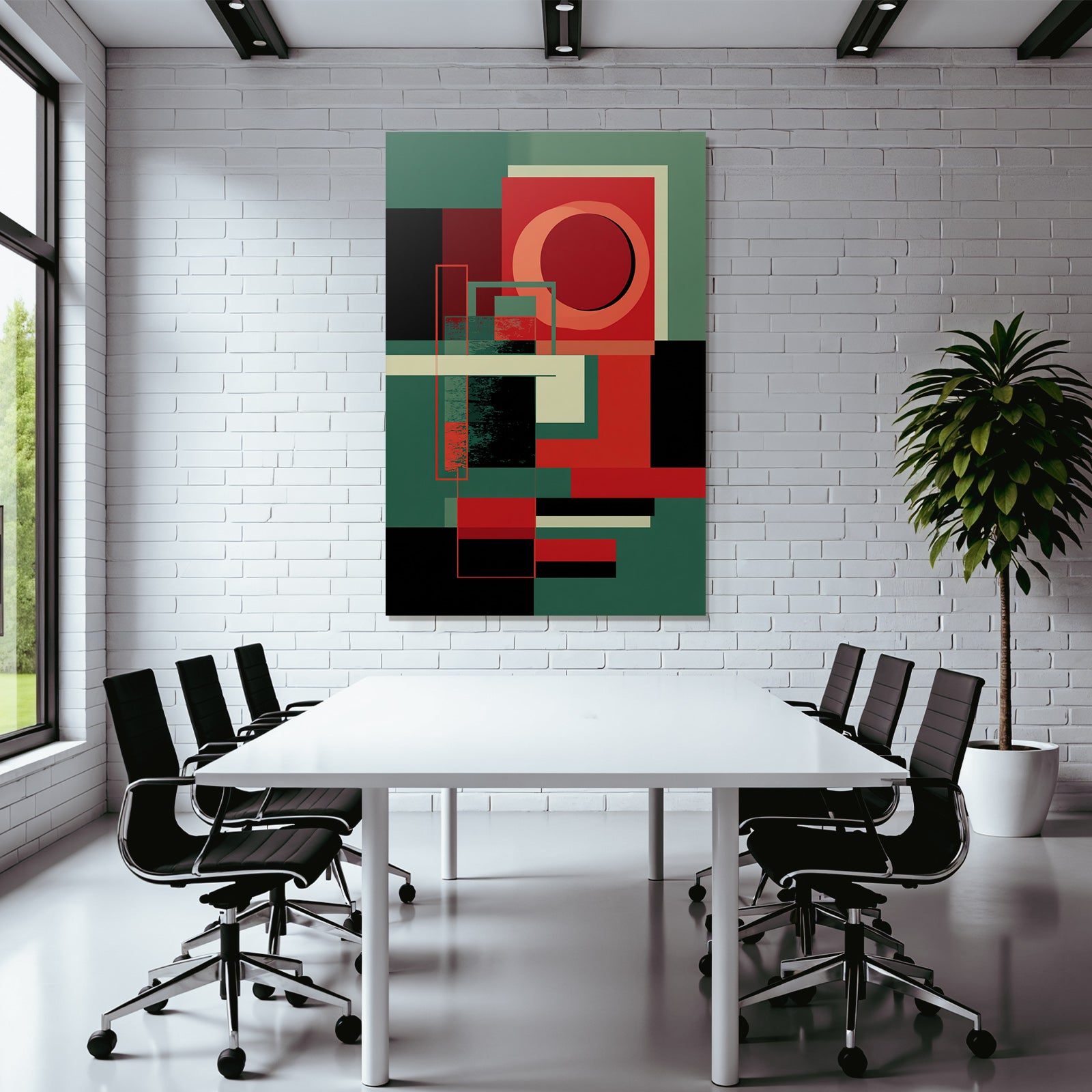 Abstrakte Geometrische Komposition In Rot Grun Schwarz Und Beige