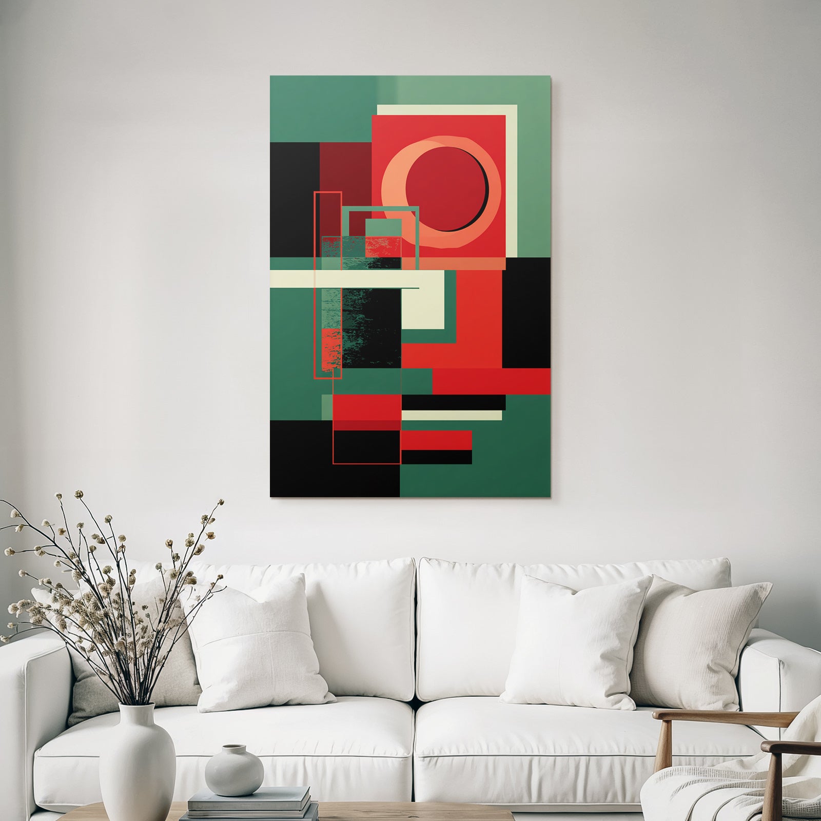 Abstrakte Geometrische Komposition In Rot Grun Schwarz Und Beige