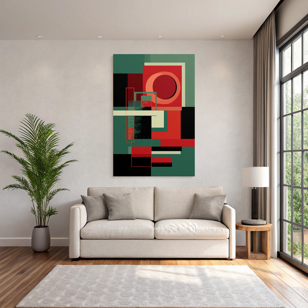 Abstrakte Geometrische Komposition In Rot Grun Schwarz Und Beige