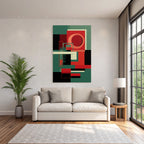 Abstrakte Geometrische Komposition In Rot Grun Schwarz Und Beige