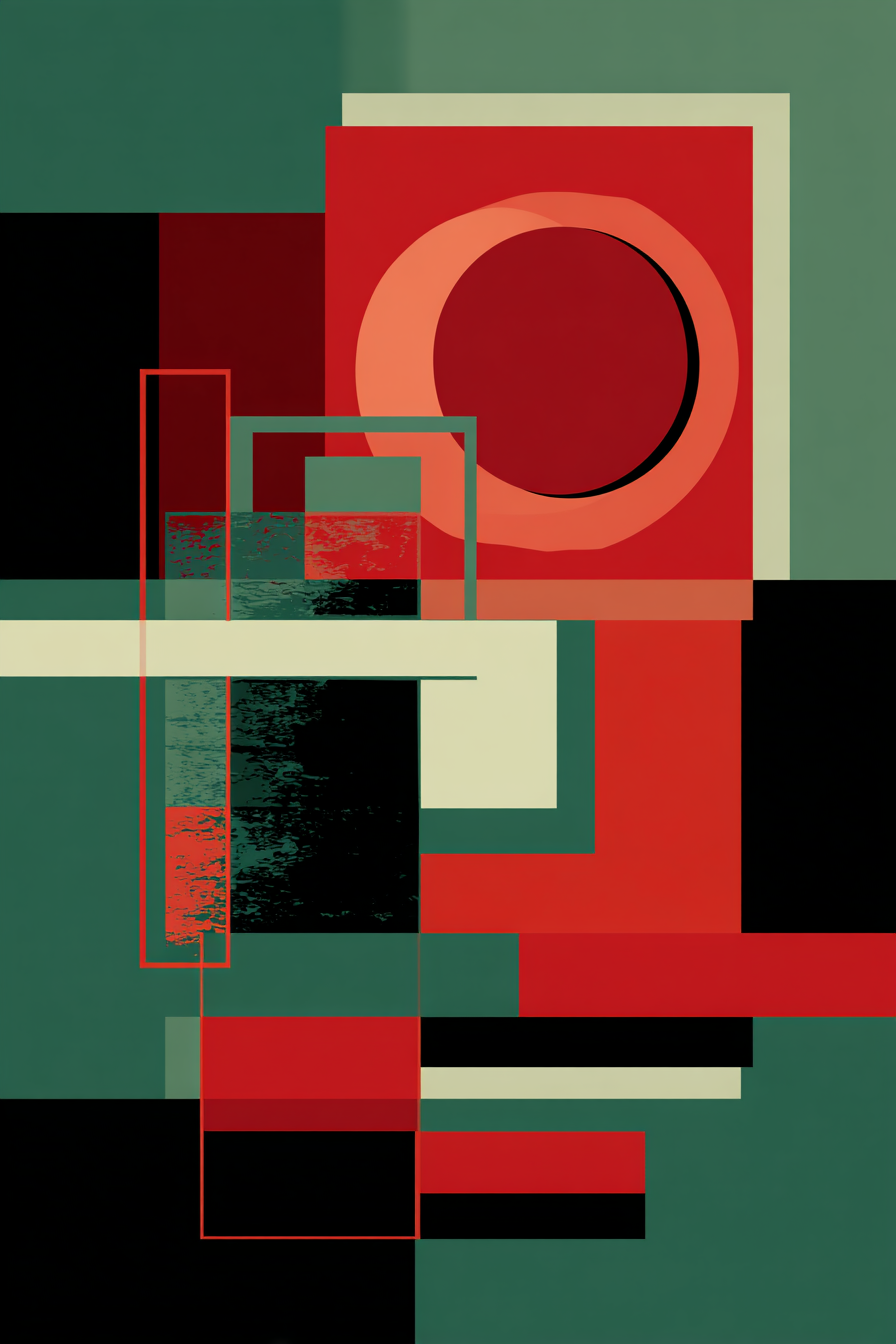 Abstrakte Geometrische Komposition In Rot Grun Schwarz Und Beige | Bauhaus | Stilrichtungen