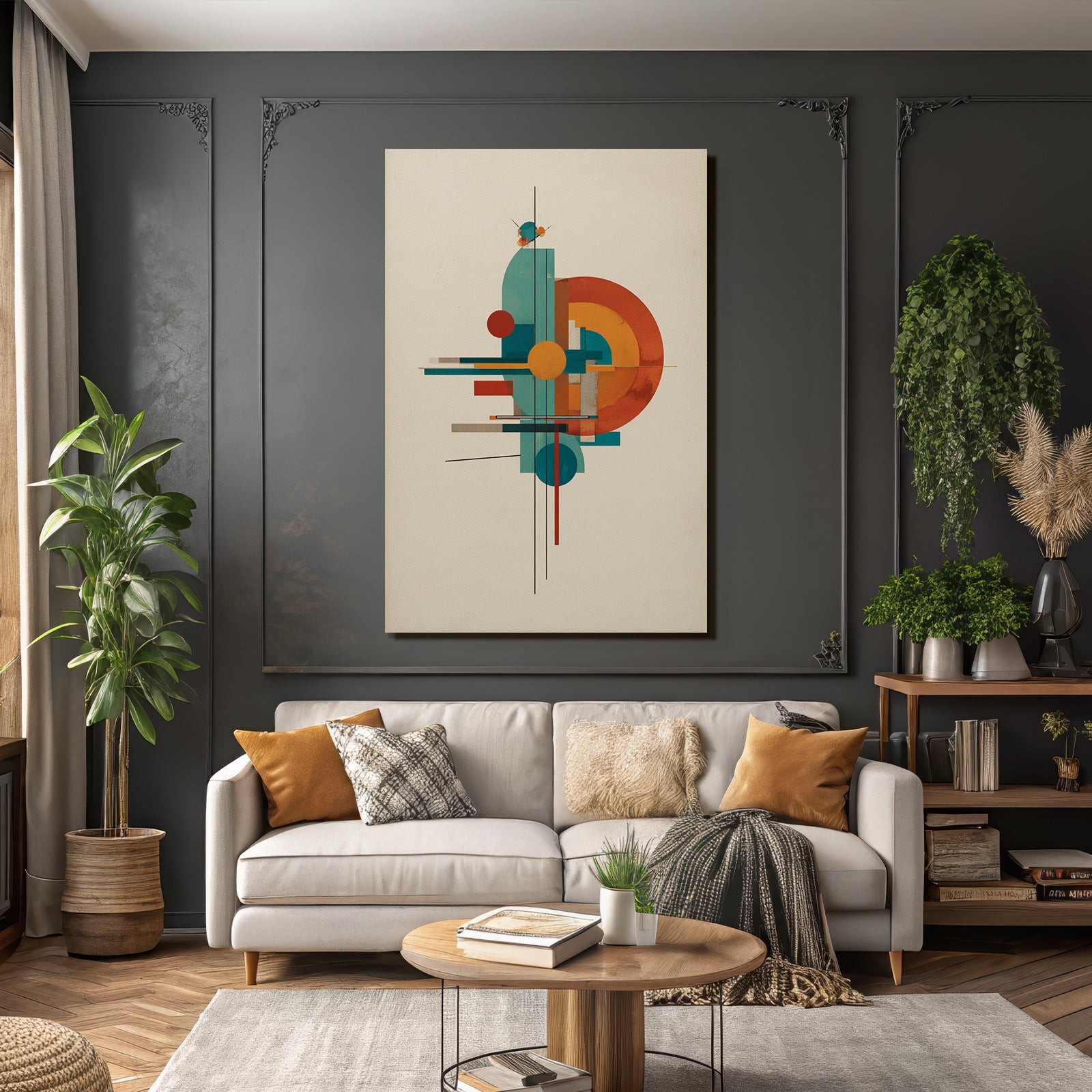 Abstrakte Geometrische Komposition In Türkis Orange Und Rot