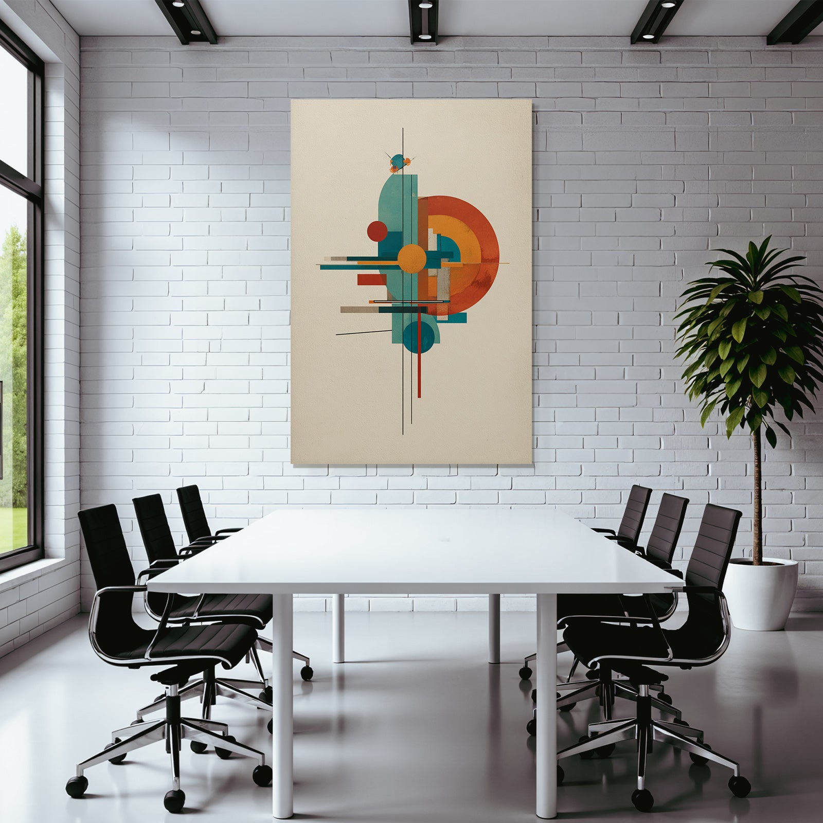 Abstrakte Geometrische Komposition In Türkis Orange Und Rot