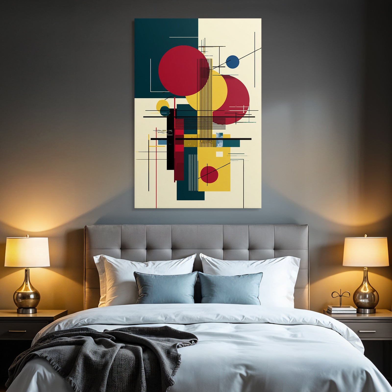Abstrakte Geometrische Komposition Mit Farbigen Kreisen Und Linien