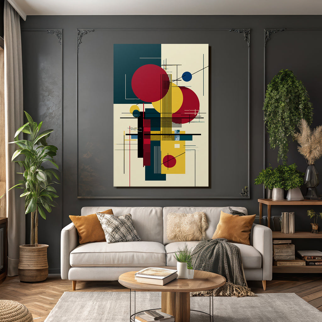 Abstrakte Geometrische Komposition Mit Farbigen Kreisen Und Linien