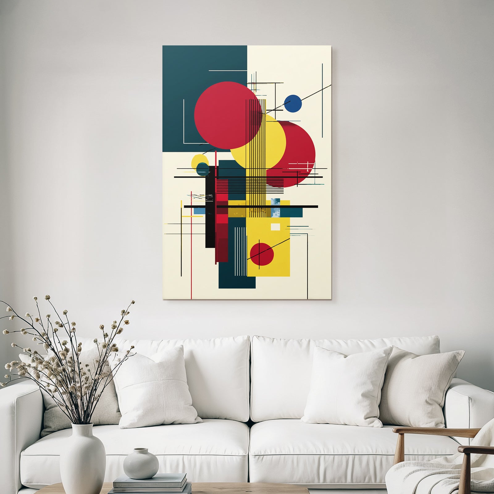 Abstrakte Geometrische Komposition Mit Farbigen Kreisen Und Linien