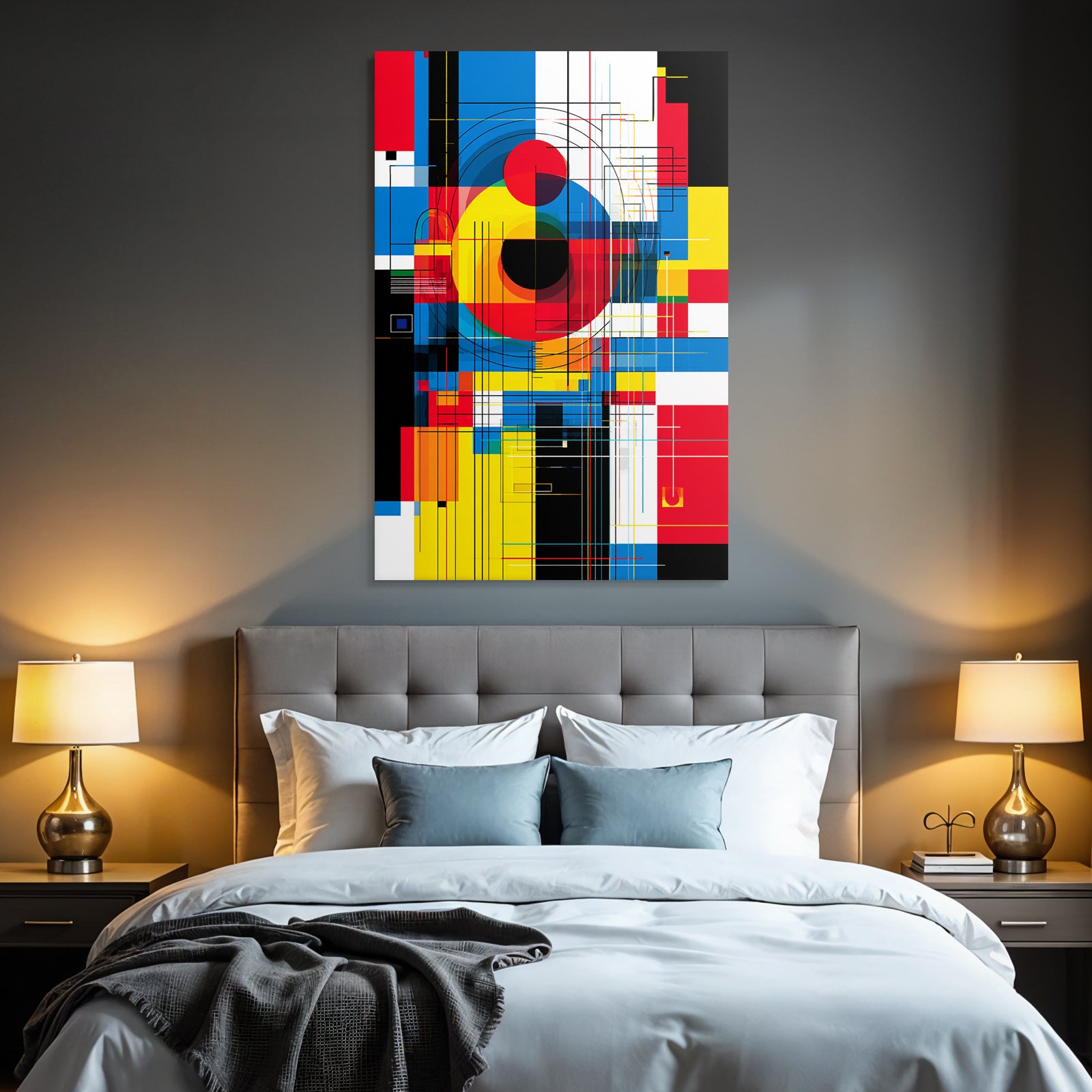 Abstrakte Geometrische Komposition Rot Blau Gelb Schwarz Weiss